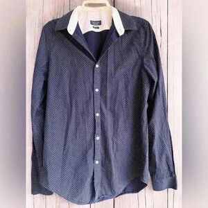 Zara Man Slim Fit Button Down Shirt Men's Size Medium Navy Blue Long Sleeve